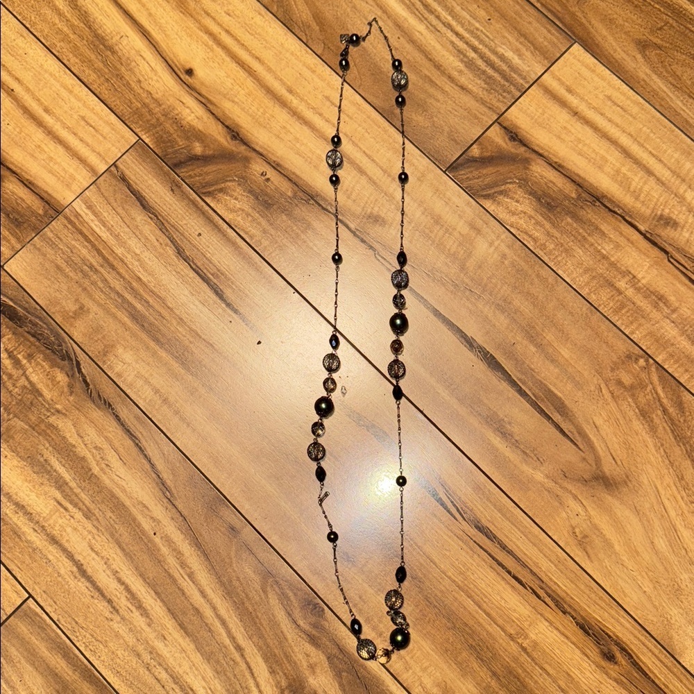 COOKIE LEE Elegant Black and Silver Tone Beaded Necklace